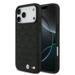 BMW iPhone 17 Pro Backcover hoesje - MagSafe - Seat Shaped Leather Case With Metal Logos - Zwart