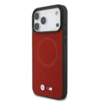 BMW iPhone 17 Pro Max Backcover hoesje - MagSafe - Full Wrapped Leather Case With Metal Logos - Rood - Image 4