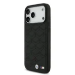 BMW iPhone 17 Pro Backcover hoesje - MagSafe - Seat Shaped Leather Case With Metal Logos - Zwart - Afbeelding 2
