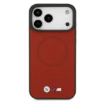 BMW iPhone 17 Pro Max Backcover hoesje - MagSafe - Full Wrapped Leather Case With Metal Logos - Rood - Image 3