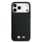 BMW iPhone 17 Pro Max Backcover hoesje - MagSafe - Quilted Leather Case With Metal Logo - Zwart - Image 4