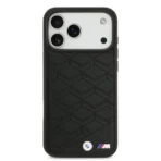 BMW iPhone 17 Pro Backcover hoesje - MagSafe - Seat Shaped Leather Case With Metal Logos - Zwart - Afbeelding 3