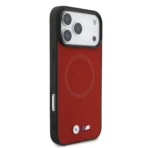 BMW iPhone 17 Pro Max Backcover hoesje - MagSafe - Full Wrapped Leather Case With Metal Logos - Rood - Image 2