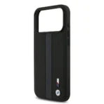 BMW iPhone 17 Pro Max Backcover hoesje - PU Leather Case With Perforated Blue Stripes & Metal Logos - Zwart - Afbeelding 7