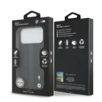 BMW iPhone 17 Pro Max Backcover hoesje - PU Leather Case With Perforated Blue Stripes & Metal Logos - Zwart - Afbeelding 9