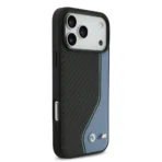 BMW iPhone 17 Pro Max Backcover hoesje - PU Leather & Carbon Case With Blue Line Stitch - Zwart - Afbeelding 4
