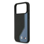 BMW iPhone 17 Pro Max Backcover hoesje - PU Leather & Carbon Case With Blue Line Stitch - Zwart - Afbeelding 6