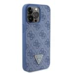 APPLE iPhone 15 Pro Max ORIGINELE CASE GUESS – HARDCASE LEDER 4G DIAMANT DRIEHOEK BLAUW HOESJE - Afbeelding 4
