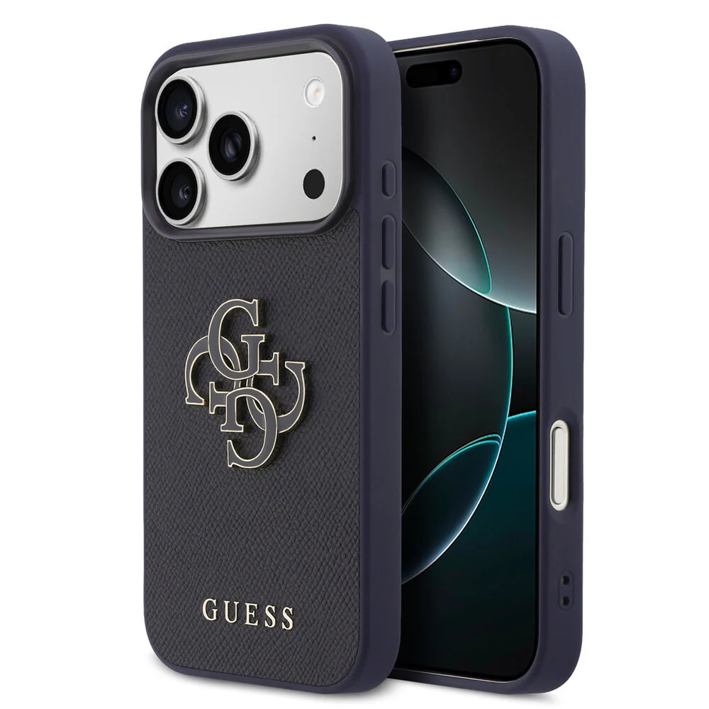 guess-guess-17-pro-backcover-hoesje-magsafe-saffia.webp Guess 17 Pro Backcover hoesje - MagSafe - Saffiano Leather - 4G Resin Logo - Navy - Image 1