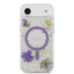 Guess iPhone 17 Air Backcover hoesje - Magsafe - Resin Flowers Design - Paars - Afbeelding 3