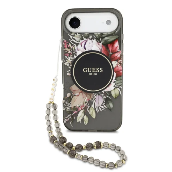 Guess iPhone 17 Air hoesje MagSafe bloemen design zwart