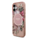 Guess iPhone 17 Backcover hoesje - Magsafe - IML Flowers with Pearl Strap - Roze - Afbeelding 2