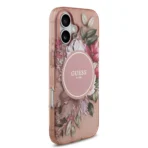 Guess iPhone 17 Backcover hoesje - Magsafe - IML Flowers with Pearl Strap - Roze - Afbeelding 3