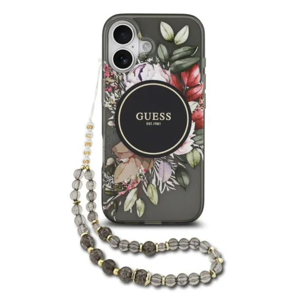 Guess iPhone 17 MagSafe hoesje bloemen zwart