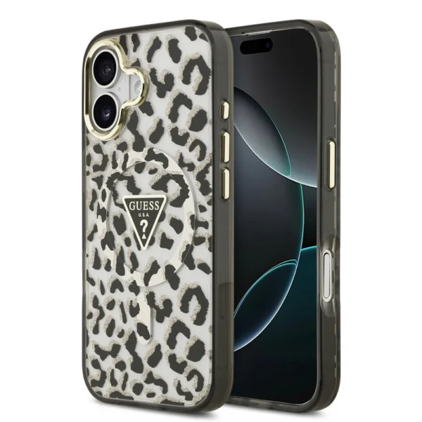 Guess iPhone 17 MagSafe hoesje leopard glitter zwart