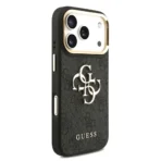 Guess iPhone 17 Pro Backcover hoesje - 4G - Big Metal Logo - Gold Edge - Zwart - Afbeelding 2