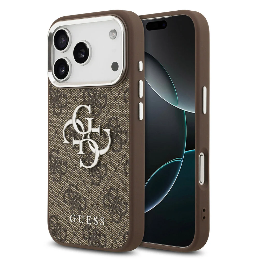 guess-guess-iphone-17-pro-backcover-hoesje-4g-big-13-1.webp Guess iPhone 17 Pro Backcover hoesje - 4G - Big Metal Logo - Silver Edge - Bruin - Image 1