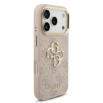 Guess iPhone 17 Pro Backcover hoesje - 4G - Big Metal Logo - Gold Edge - Roze - Afbeelding 2
