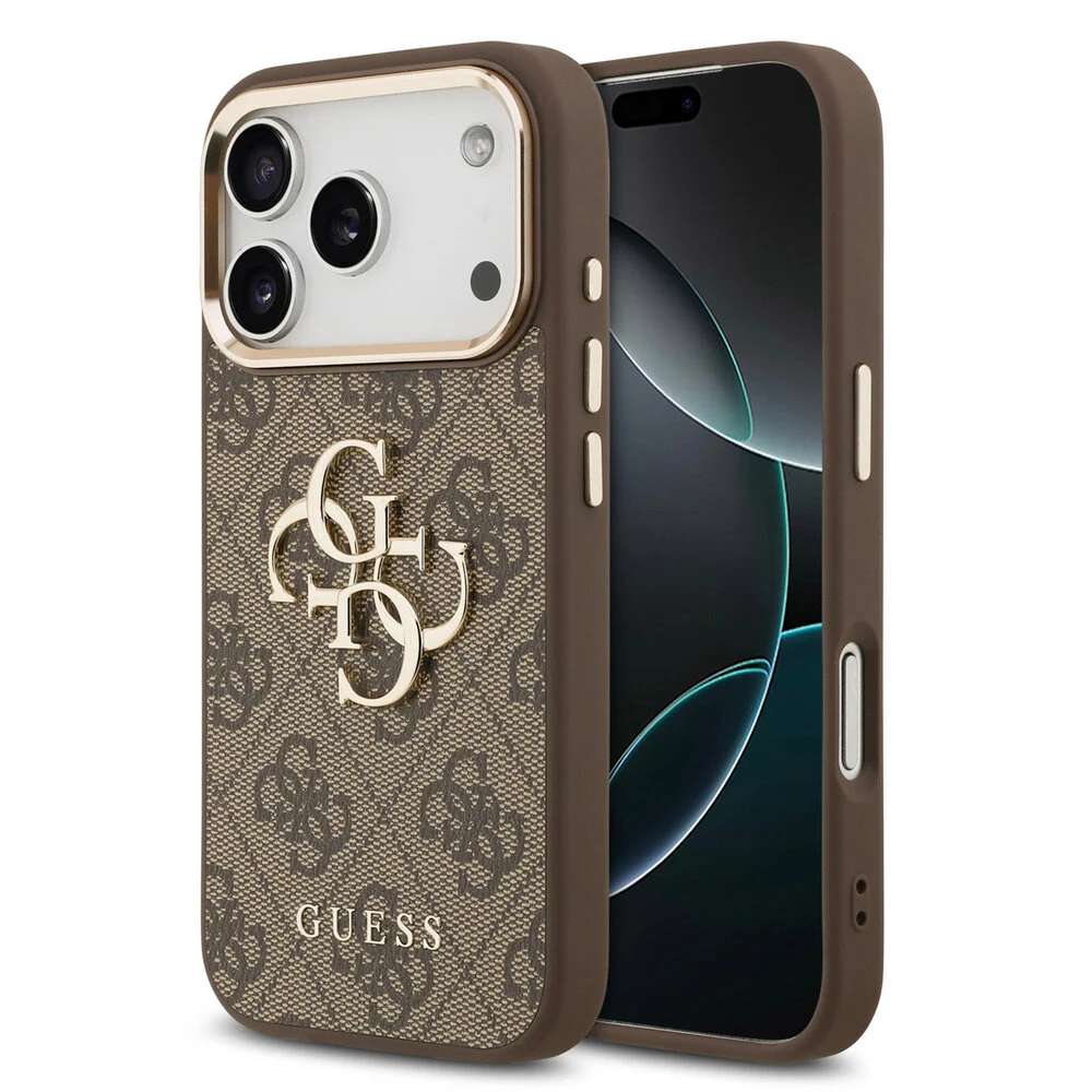 guess-guess-iphone-17-pro-backcover-hoesje-4g-big-4-1.webp Guess iPhone 17 Pro Backcover hoesje - 4G - Big Metal Logo - Gold Edge - Bruin - Image 1