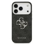 Guess iPhone 17 Pro Backcover hoesje - 4G - Big Metal Logo - Silver Edge - Zwart - Afbeelding 3