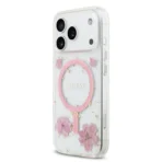 Guess iPhone 17 Pro Backcover hoesje - Magsafe - Resin Flowers Design - Roze - Afbeelding 4