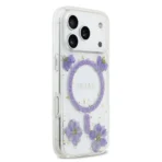 Guess iPhone 17 Pro Backcover hoesje - Magsafe - Resin Flowers Design - Paars - Afbeelding 2
