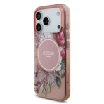 Guess iPhone 17 Pro Backcover hoesje - Magsafe - IML Flowers with Pearl Strap - Roze - Image 3