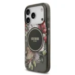 Guess iPhone 17 Pro Backcover hoesje - Magsafe - IML Flowers with Pearl Strap - Zwart - Afbeelding 3