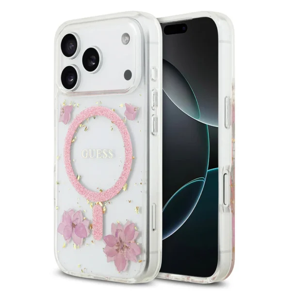 Guess iPhone 17 Pro MagSafe hoesje bloemen roze