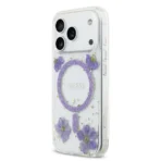 Guess iPhone 17 Pro Backcover hoesje - Magsafe - Resin Flowers Design - Paars - Afbeelding 3