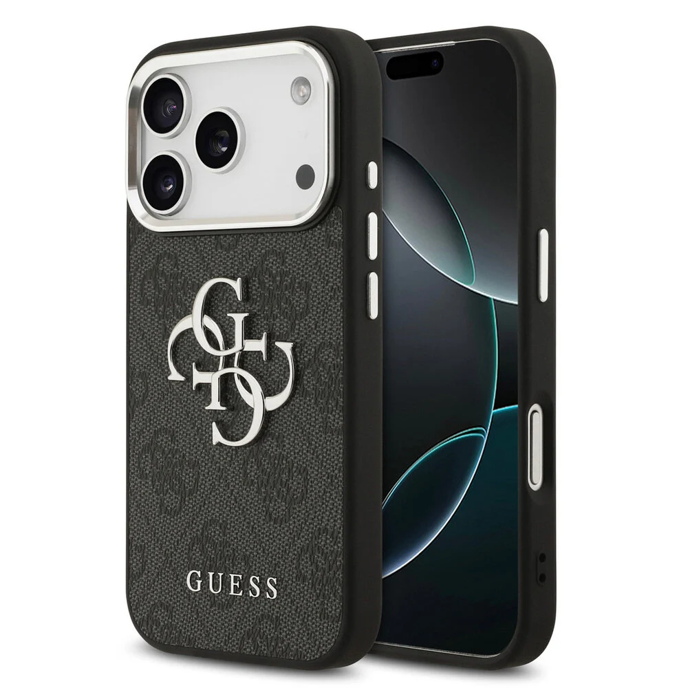 guess-guess-iphone-17-pro-max-backcover-hoesje-4g-18-1.webp Guess iPhone 17 Pro Max Backcover hoesje - 4G - Big Metal Logo - Silver Edge - Zwart - Image 1