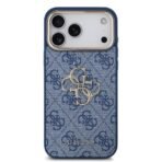 Guess iPhone 17 Pro Max Backcover hoesje - 4G - Big Metal Logo - Gold Edge - Blauw - Afbeelding 3