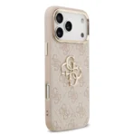 Guess iPhone 17 Pro Max Backcover hoesje - 4G - Big Metal Logo - Gold Edge - Roze - Afbeelding 2