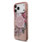 Guess iPhone 17 Pro Max Backcover hoesje - Magsafe - IML Flowers with Pearl Strap - Roze - Afbeelding 3