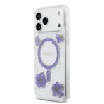 Guess iPhone 17 Pro Max Backcover hoesje - Magsafe - Resin Flowers Design - Paars - Afbeelding 4