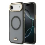 Lacoste iPhone 17 Air Backcover hoesje - MagSafe - Transparent Case With Frosted Finish - Gold Edge - Zwart