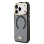 Lacoste iPhone 17 Pro Backcover hoesje - MagSafe - Transparent Case With Frosted Finish - Gold Edge - Zwart - Afbeelding 2