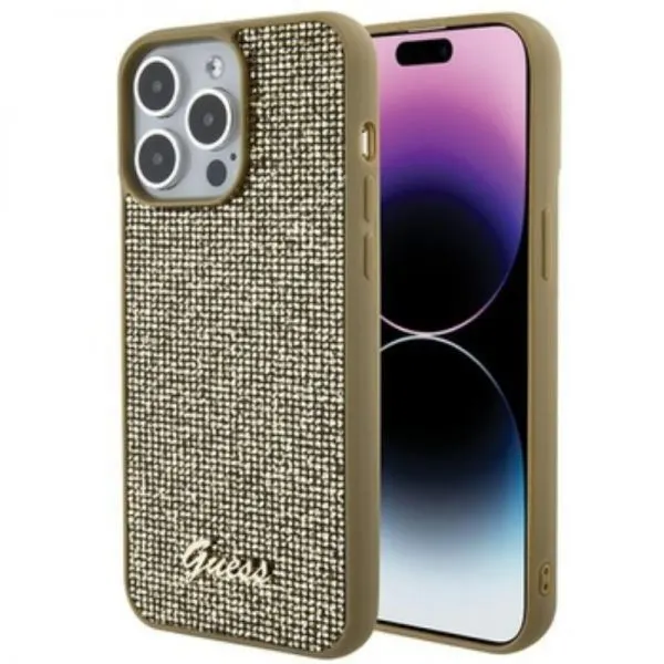 product-90401-600x600-1.webp APPLE iPhone 15 PRO MAX ORIGINELE CASE GUESS DISCO METALEN HARDCASE GOUDE HOESJE - Image 1