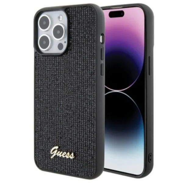product-90403-600x600-1.webp APPLE iPhone 15 PRO MAX ORIGINELE CASE GUESS DISCO METALEN HARDCASE ZWART HOESJE - Image 1