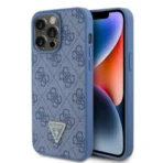 APPLE iPhone 15 Pro Max ORIGINELE CASE GUESS – HARDCASE LEDER 4G DIAMANT DRIEHOEK BLAUW HOESJE