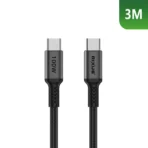 Rixus RXUC06 USB-C To USB-C Fast Charging Cable 3M 100W Space Gray