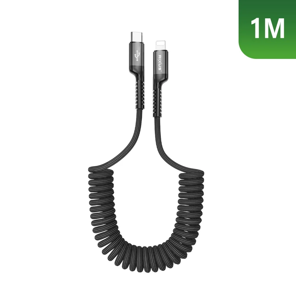 a53778f373-8207deb8eb-rixus-rxuc17l-retractable-spring-cable-usb-c-to-lightning-connector-black-1000x1000 Rixus RXUC17L Retractable USB-C To Lightning Cable Black - Image 1