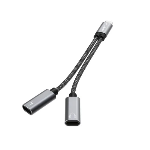 Rixus RXMU71 USB-C Dual Port Splitter Cable – Space Gray 15CM